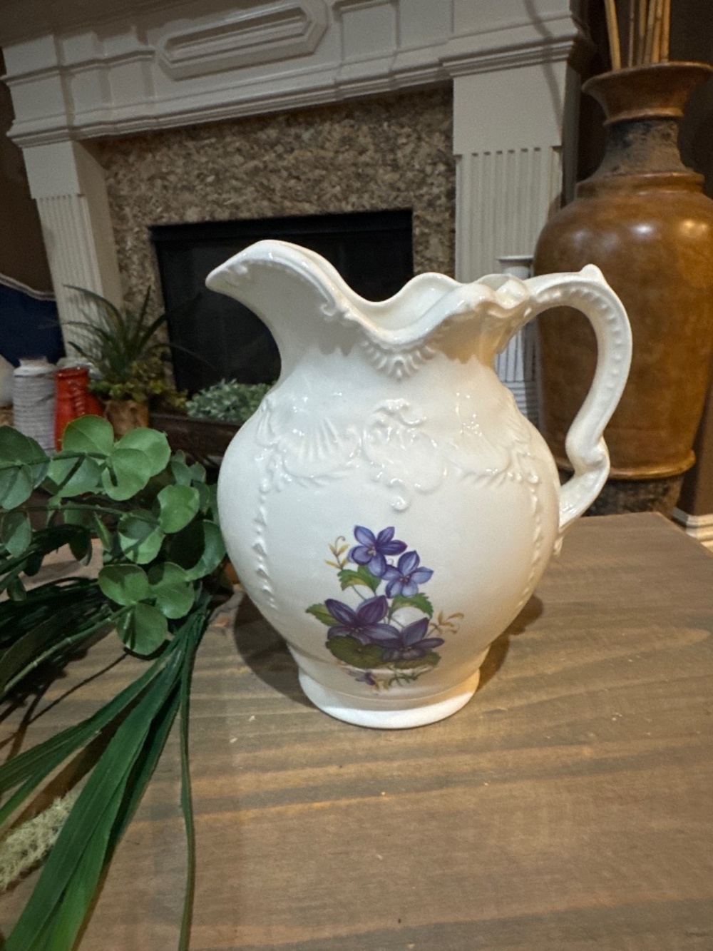 Beautiful Vintage Arnels Purple Flowers Ceramic Pitcher